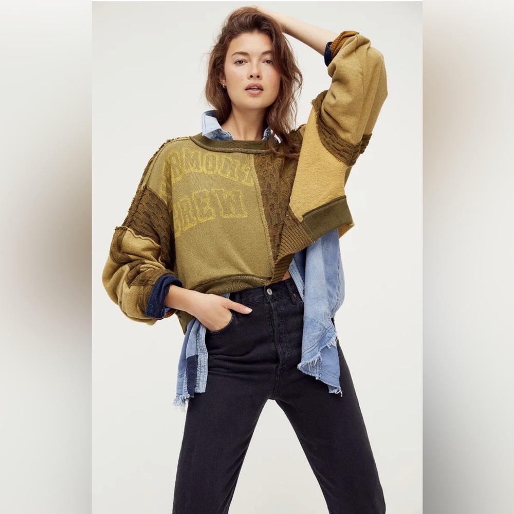 Olive Patchwork Crewneck Sweater